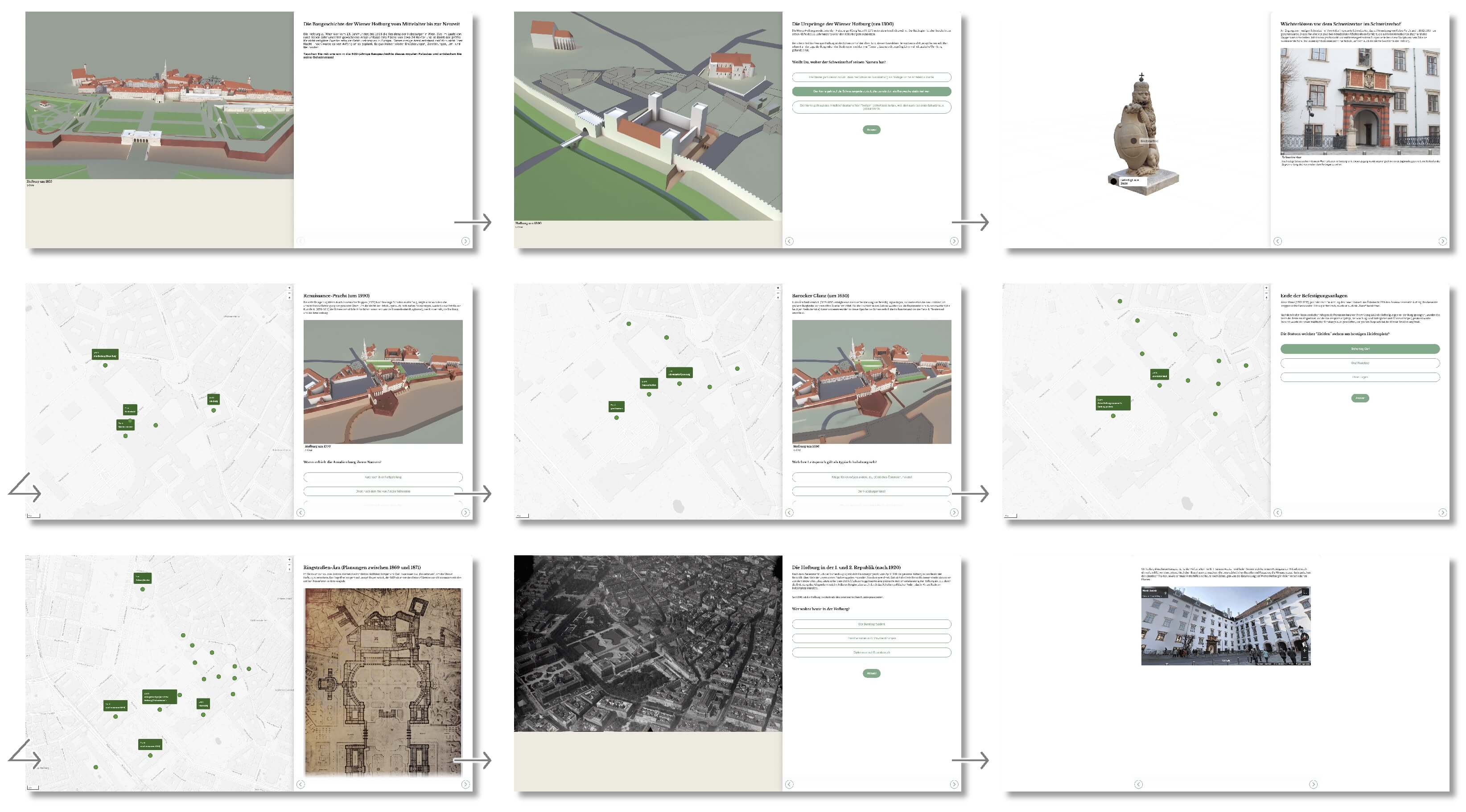 The story tells the construction history of the Hofburg in Vienna from its founding in the 13th century until today, featuring historic drawings, plans, prints, and 3D renderings in augmented reality. 2024